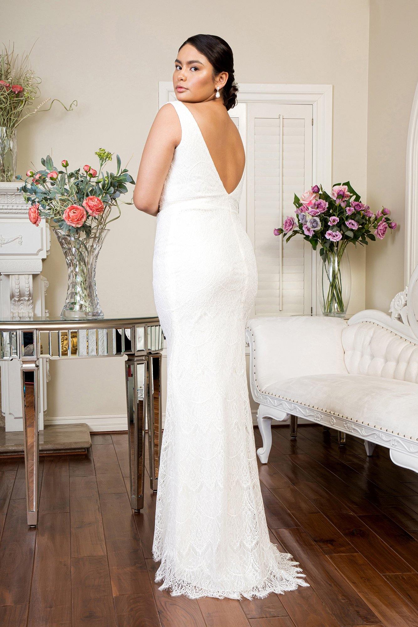 Long Sleeveless Lace Wedding Dress - The Dress Outlet