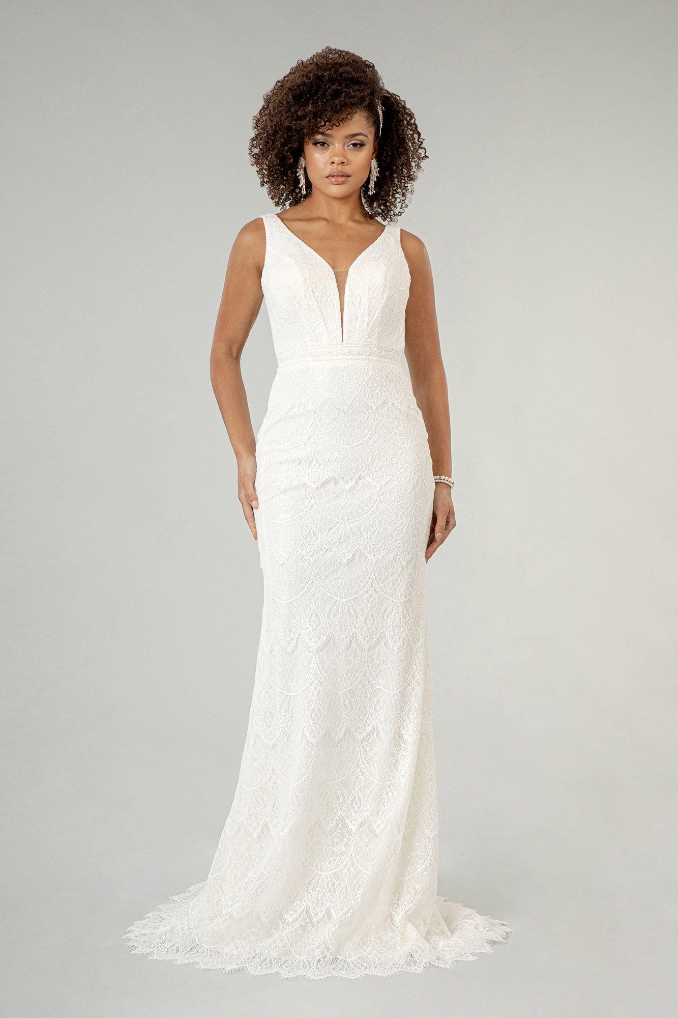 Long Sleeveless Lace Wedding Dress - The Dress Outlet