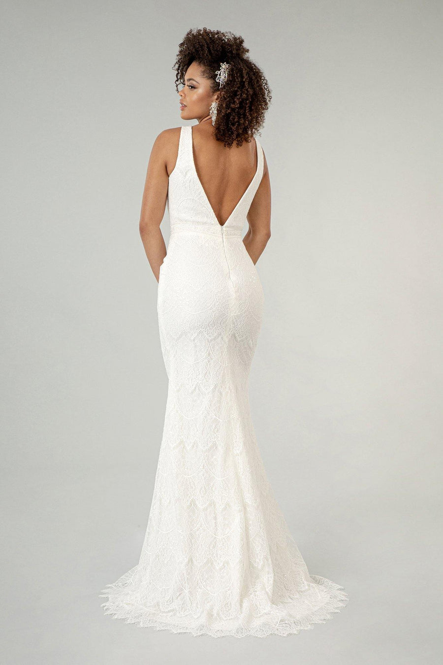 Long Sleeveless Lace Wedding Dress - The Dress Outlet