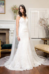 Long Sleeveless V Neck Mermaid Mesh Wedding Gown - The Dress Outlet