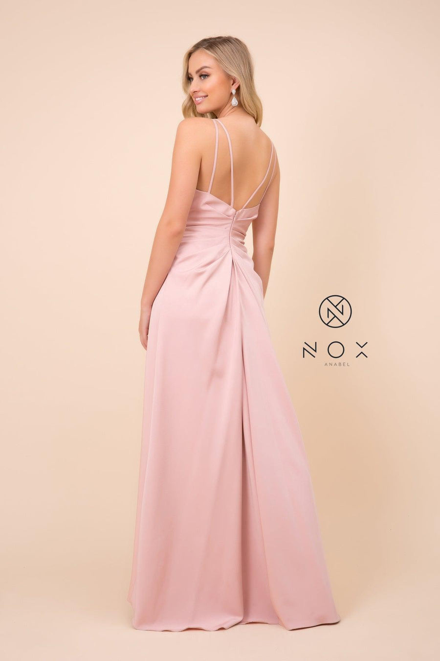 Long Sleeveless V Neck Open Back Formal Evening Gown - The Dress Outlet Nox Anabel