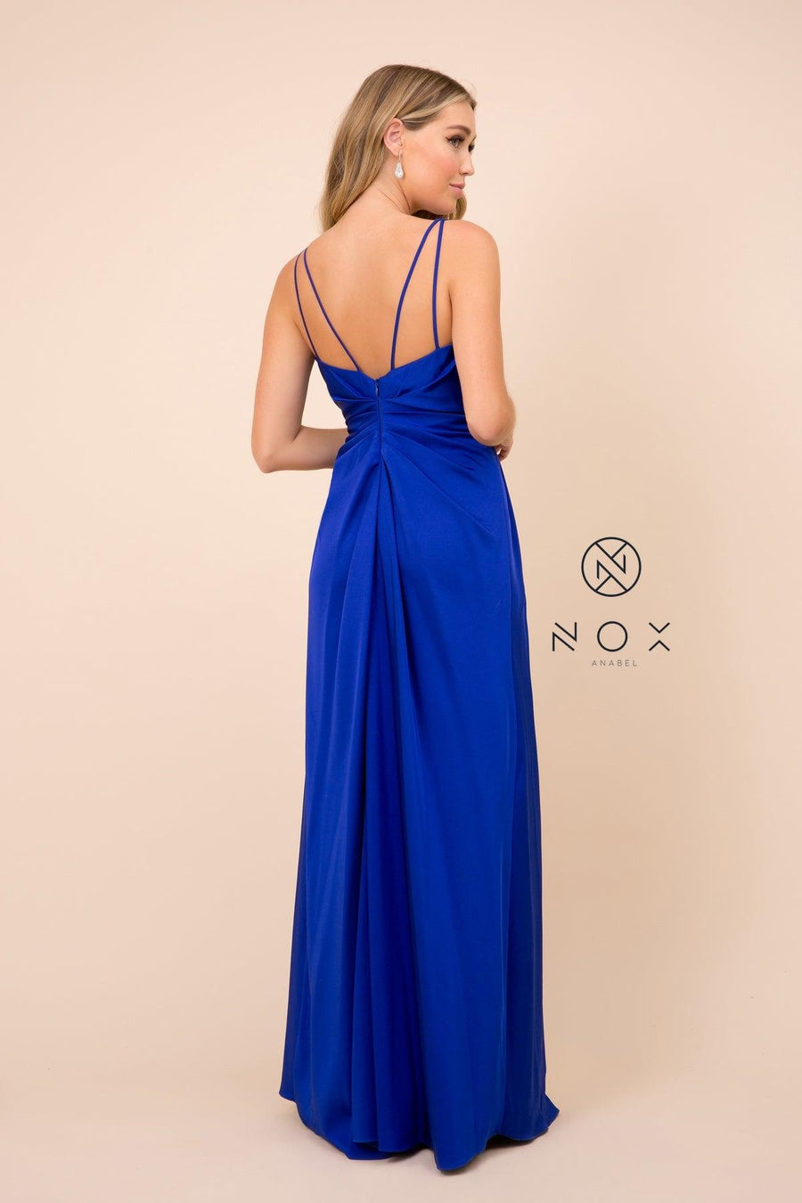 Long Sleeveless V Neck Open Back Formal Evening Gown - The Dress Outlet Nox Anabel