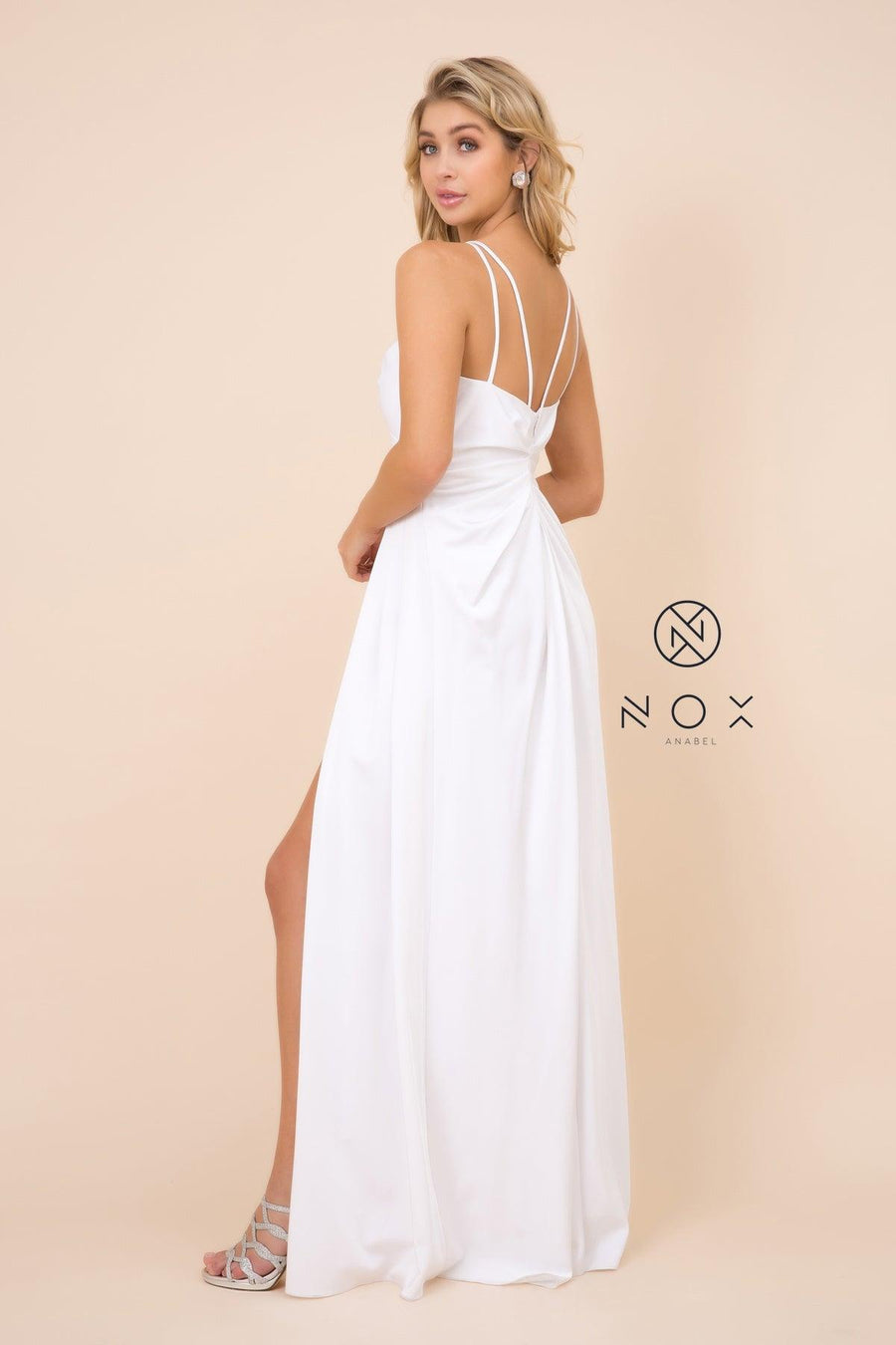 Long Sleeveless V Neck Open Back Formal Evening Gown - The Dress Outlet Nox Anabel