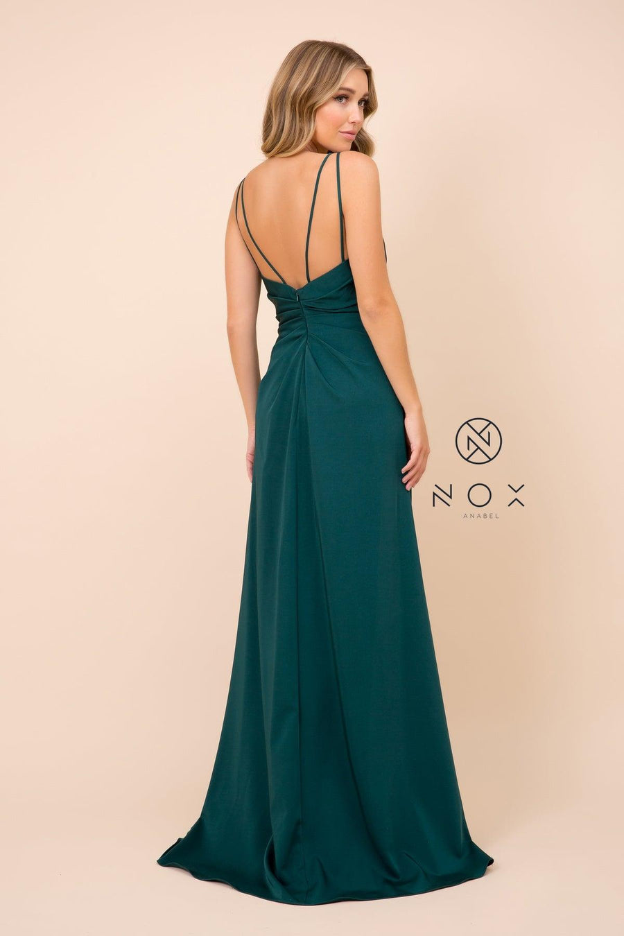 Long Sleeveless V Neck Open Back Formal Evening Gown - The Dress Outlet Nox Anabel