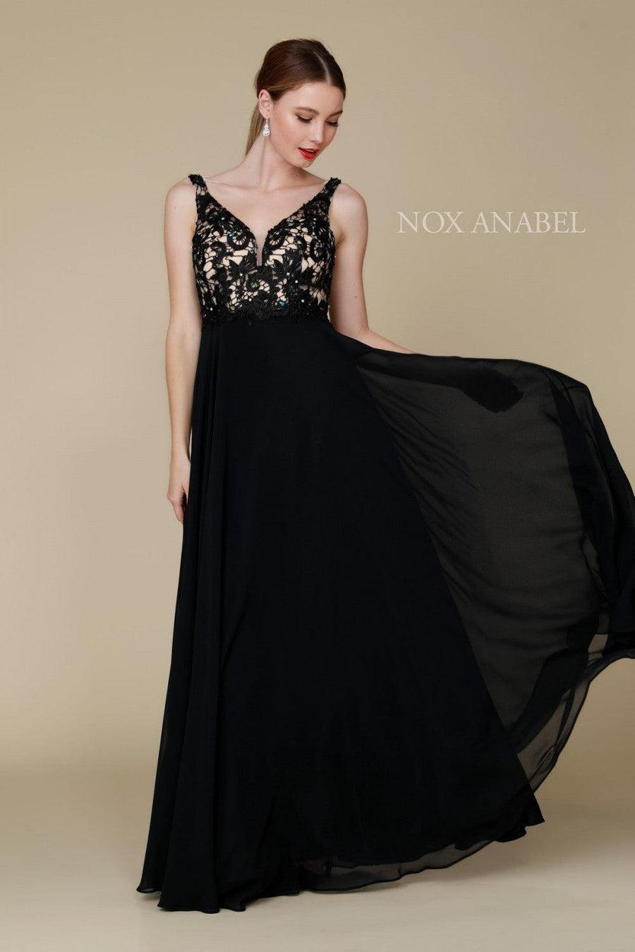 Long Sleeveless V Neck Prom Dress Evening Gown - The Dress Outlet Nox Anabel