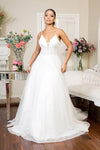 Long Spaghetti Strap Glitter Mesh Wedding Gown - The Dress Outlet