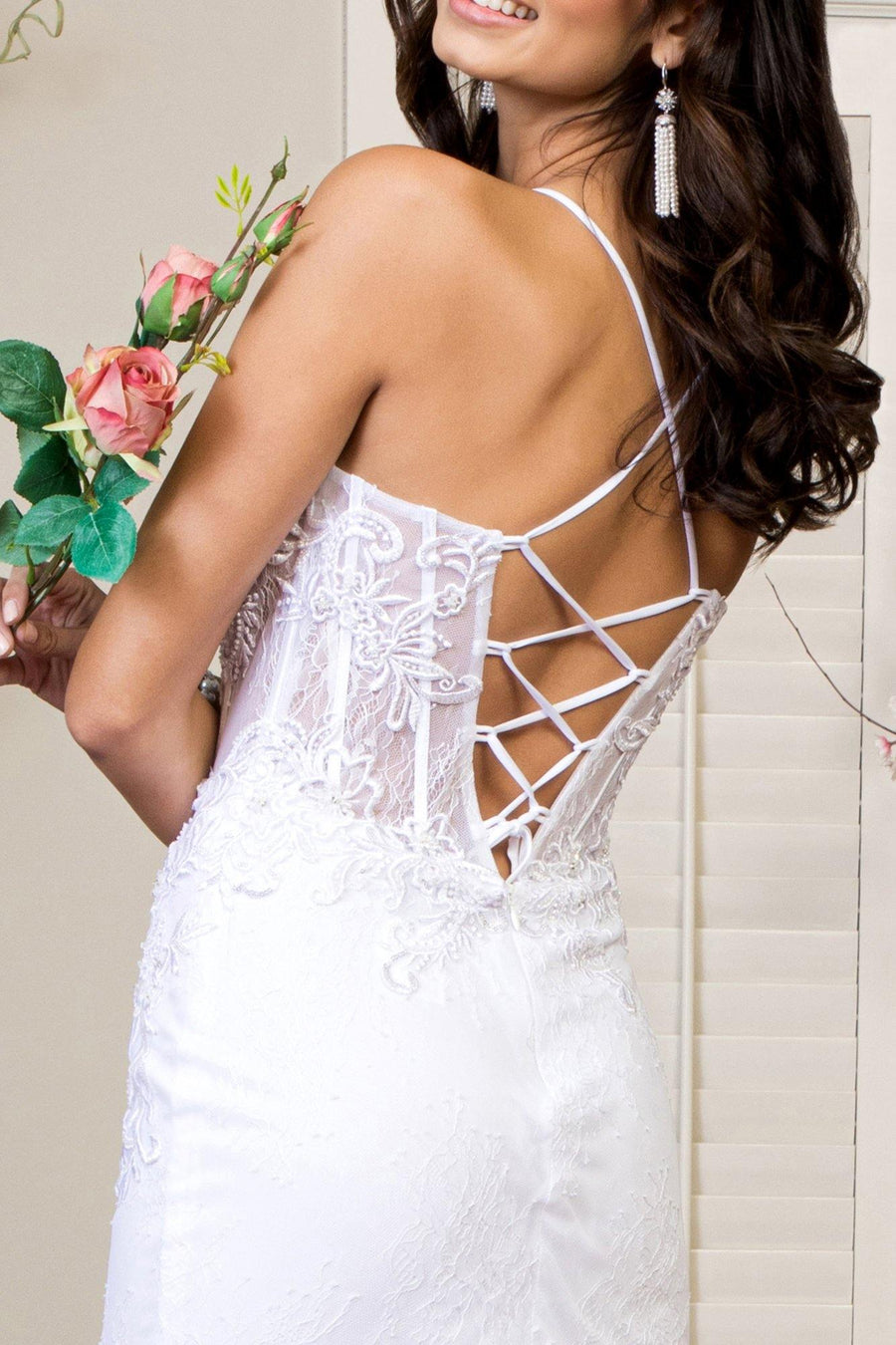 Long Spaghetti Strap Mermaid Wedding Gown - The Dress Outlet