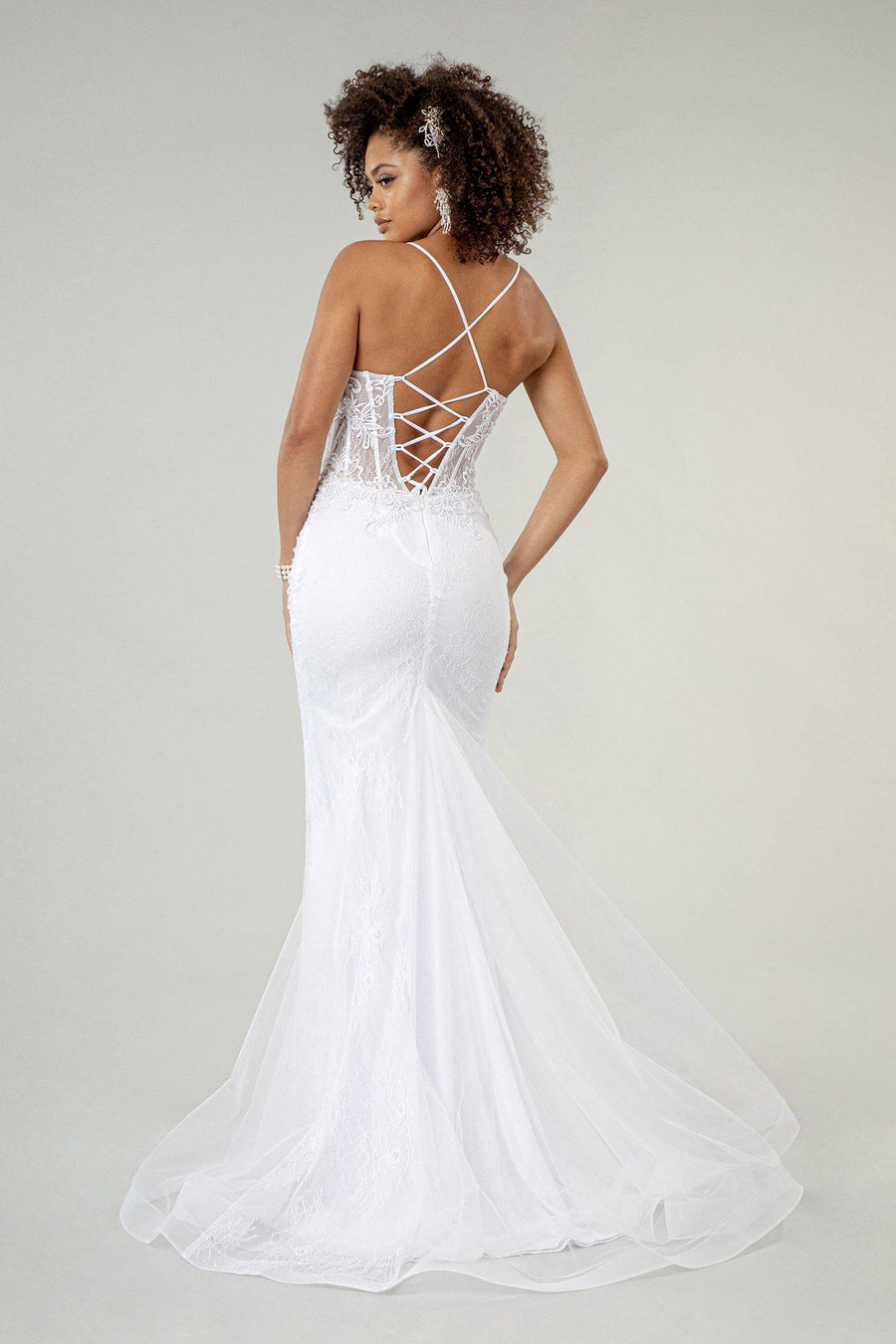 Long Spaghetti Strap Mermaid Wedding Gown - The Dress Outlet