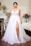 Long Spaghetti Strap Sheer Bodice Wedding Gown - The Dress Outlet