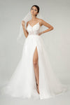 Long Spaghetti Strap Sheer Bodice Wedding Gown - The Dress Outlet