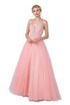 Long Spaghetti Straps Embellished Prom Ball Gown - The Dress Outlet