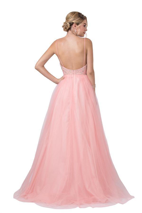 Long Spaghetti Straps Embellished Prom Ball Gown - The Dress Outlet