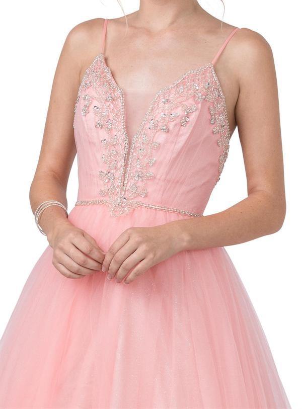 Long Spaghetti Straps Embellished Prom Ball Gown - The Dress Outlet