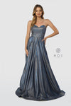 Long Strapless Metallic Prom Long Dress Evening Gown - The Dress Outlet Nox Anabel