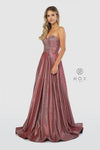 Long Strapless Metallic Prom Long Dress Evening Gown - The Dress Outlet Nox Anabel