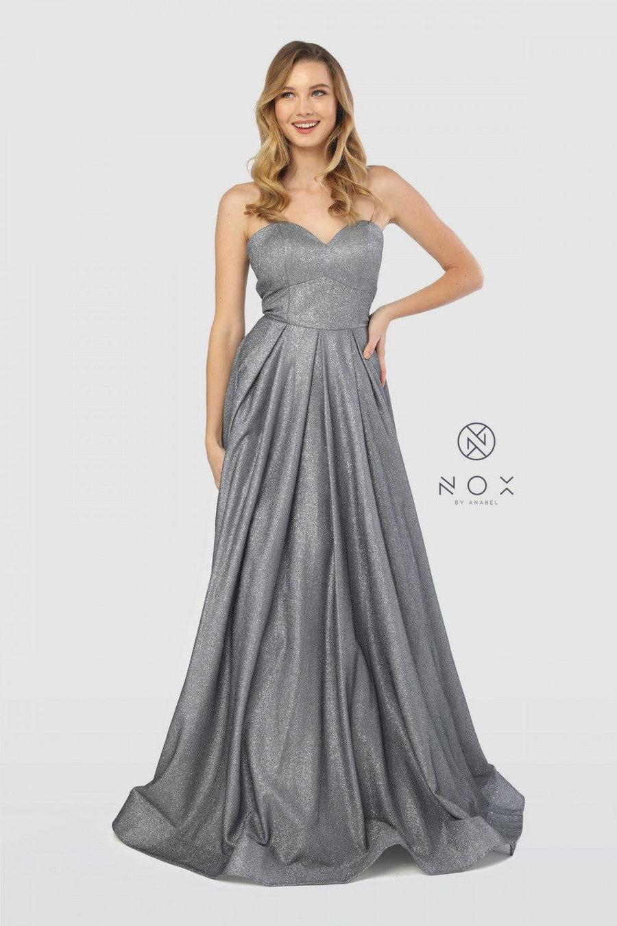 Long Strapless Metallic Prom Long Dress Evening Gown - The Dress Outlet Nox Anabel