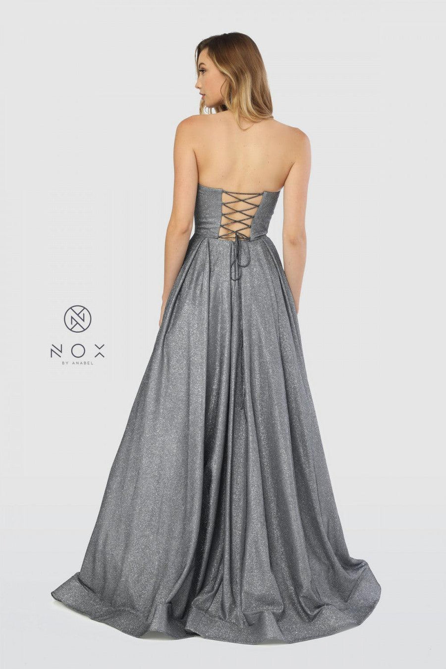 Long Strapless Metallic Prom Long Dress Evening Gown - The Dress Outlet Nox Anabel