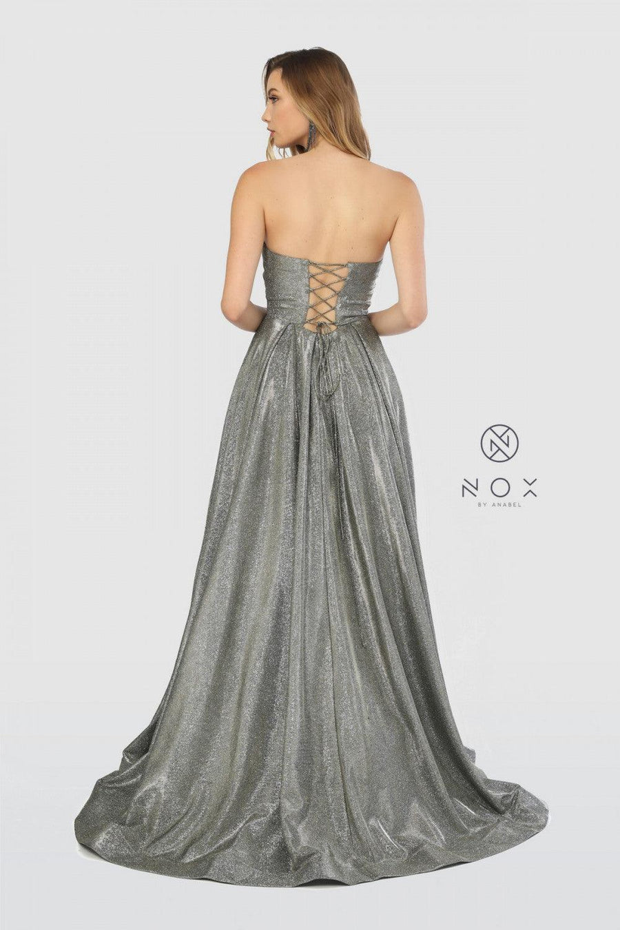 Long Strapless Metallic Prom Long Dress Evening Gown - The Dress Outlet Nox Anabel