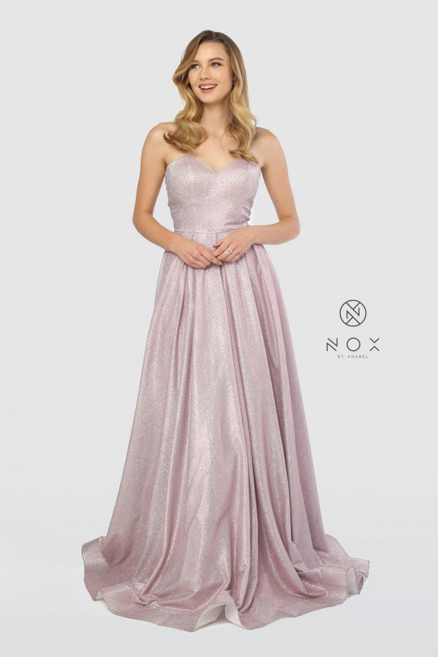 Long Strapless Metallic Prom Long Dress Evening Gown - The Dress Outlet Nox Anabel