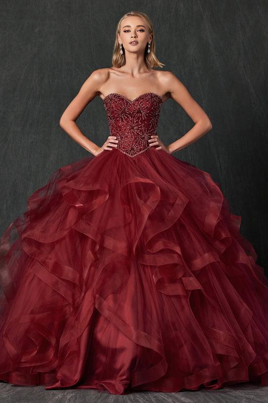 Long Strapless Quinceanera Ball Gown - The Dress Outlet