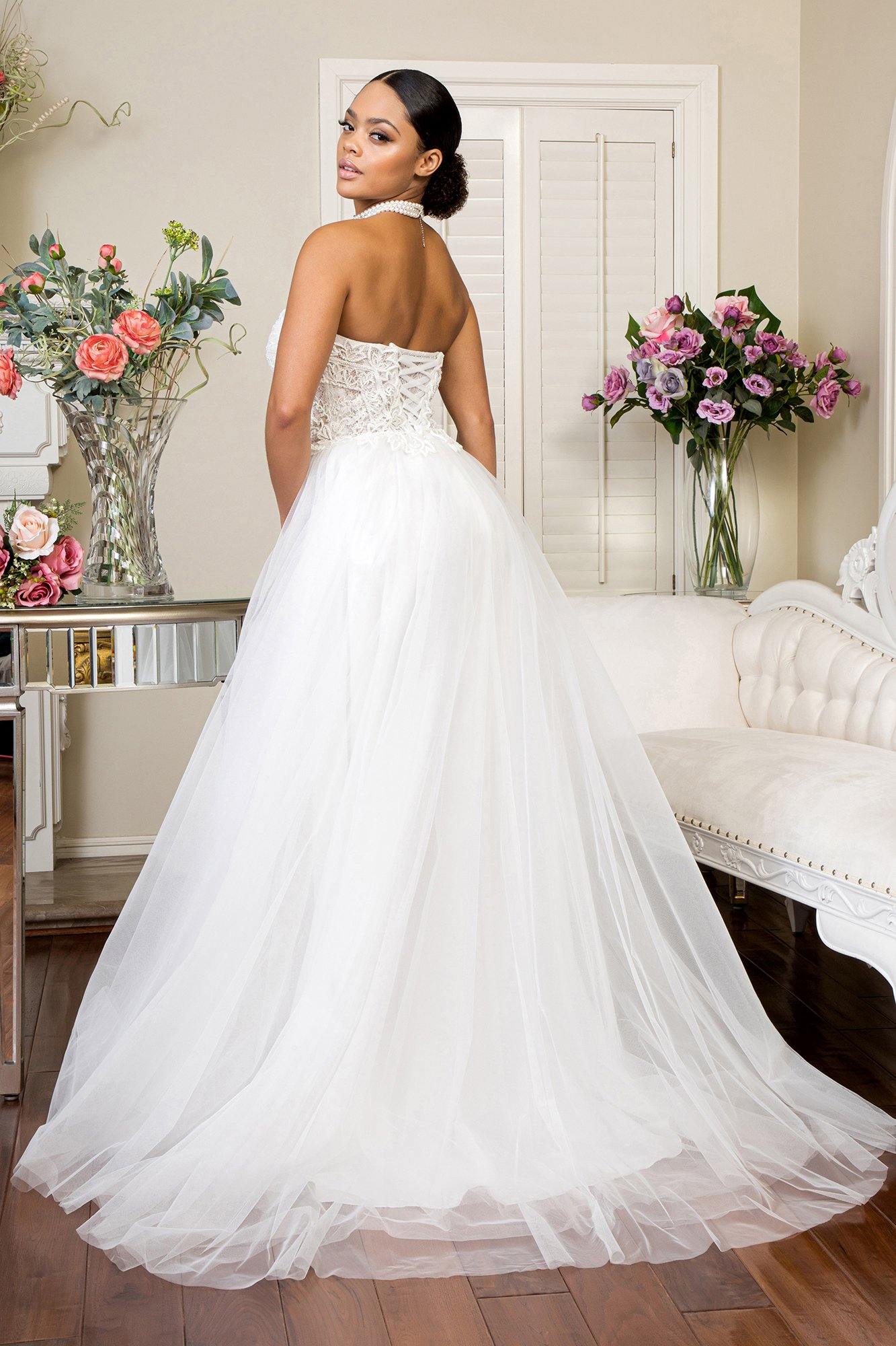 Long Strapless Sweetheart Beaded Lace Wedding Gown - The Dress Outlet