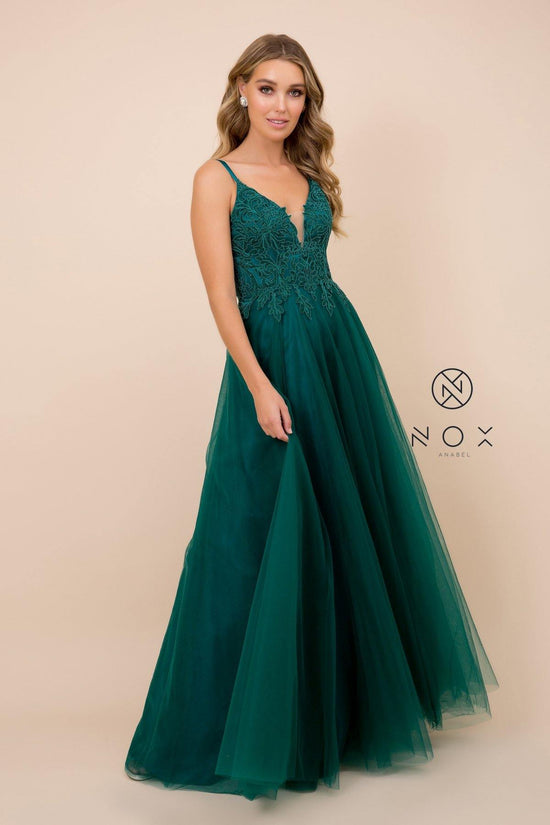 Hunter Green Long Tulle Embroidered Bodice Dress Prom Gown for $181.99 ...