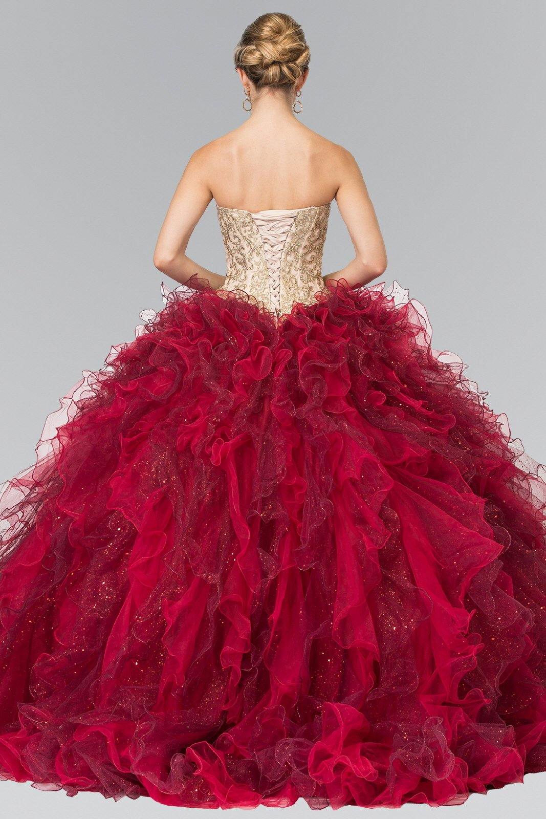 Long Tulle Ruffled Quinceanera Dress - The Dress Outlet Elizabeth K