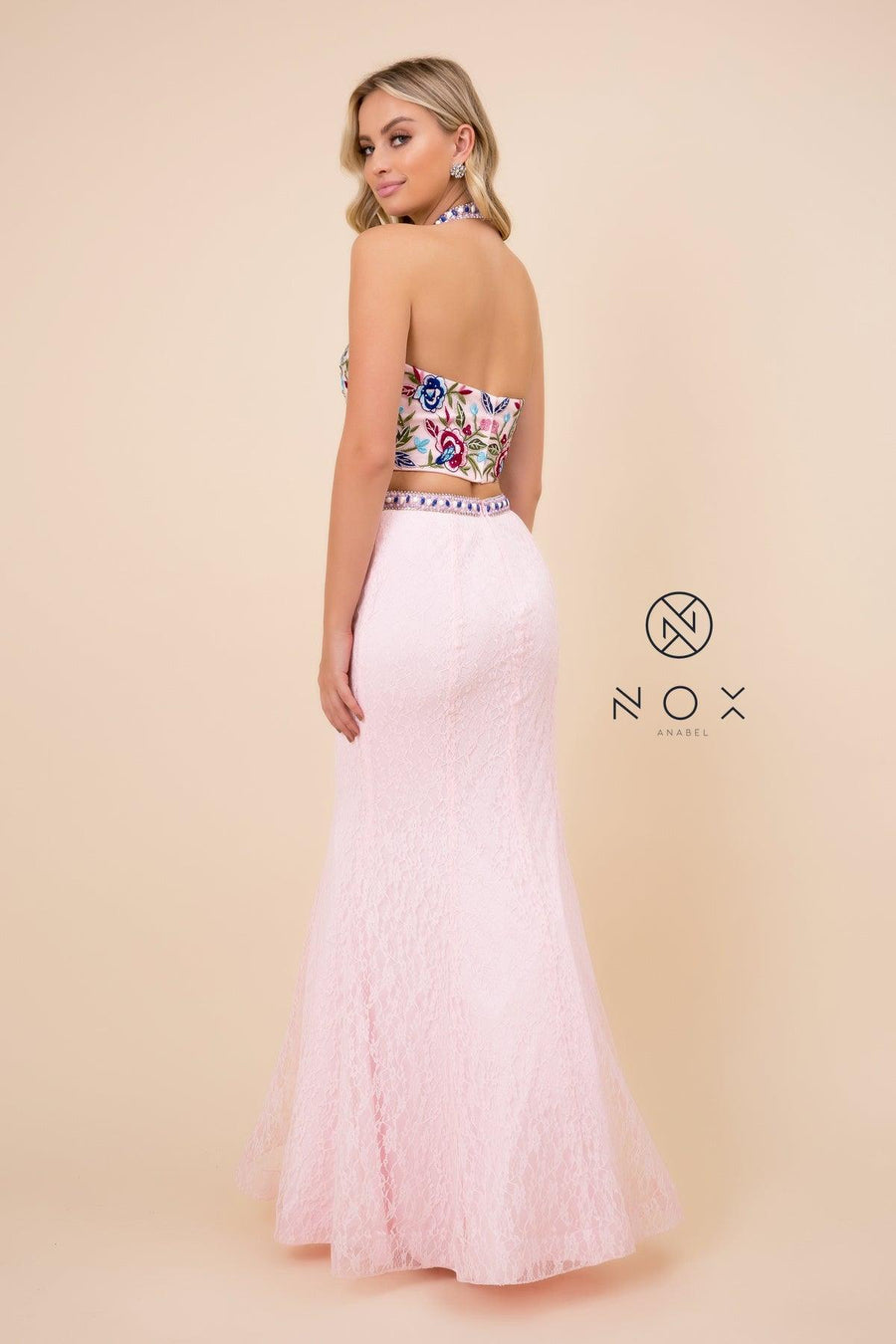 Long Two Piece Halter Prom Dress Evening Gown - The Dress Outlet Nox Anabel