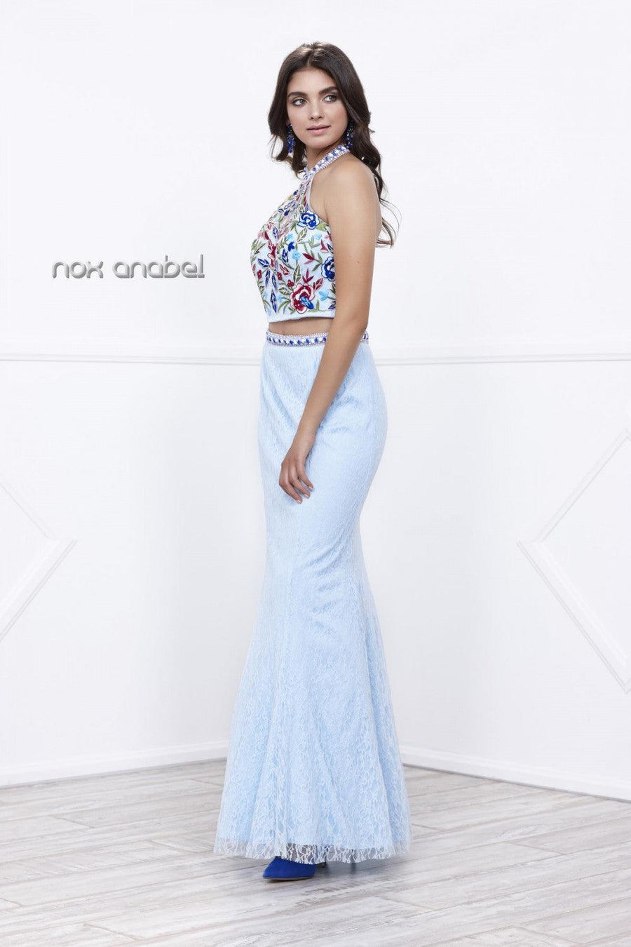 Long Two Piece Halter Prom Dress Evening Gown - The Dress Outlet Nox Anabel