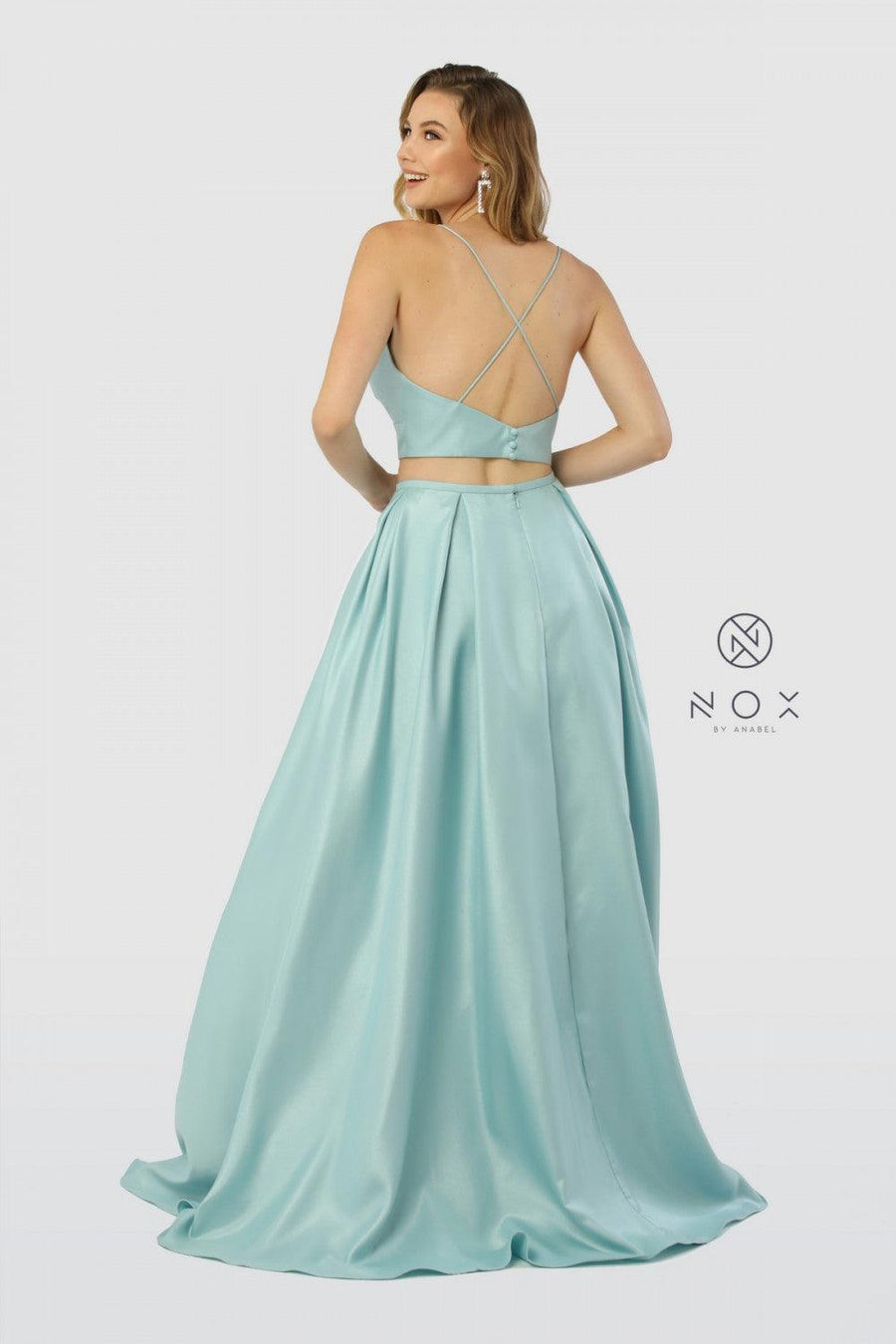 Long Two Piece Prom Dress with Pockets - The Dress Outlet Nox Anabel