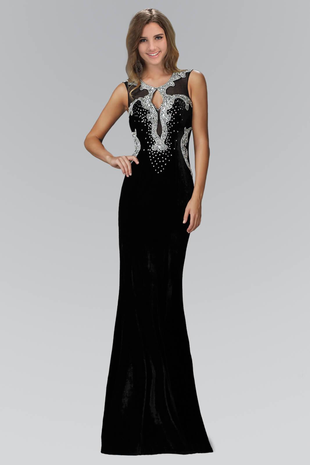 Long Velvet Formal Black Prom Evening Dress - The Dress Outlet Elizabeth K