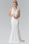 Long Wedding Dress with Detachable Beaded Lace Top - The Dress Outlet Elizabeth K