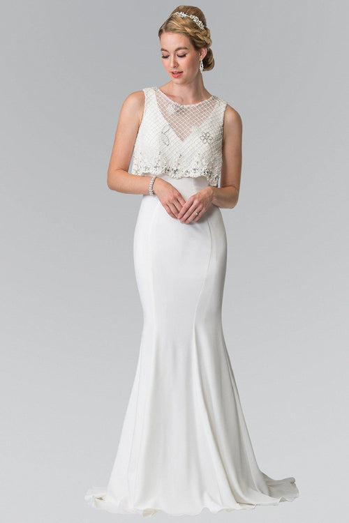 White Long Wedding Dress with Detachable Beaded Lace Top for 273.99 The Dress Outlet