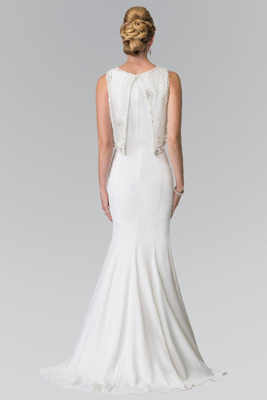 Long Wedding Dress with Detachable Beaded Lace Top - The Dress Outlet Elizabeth K