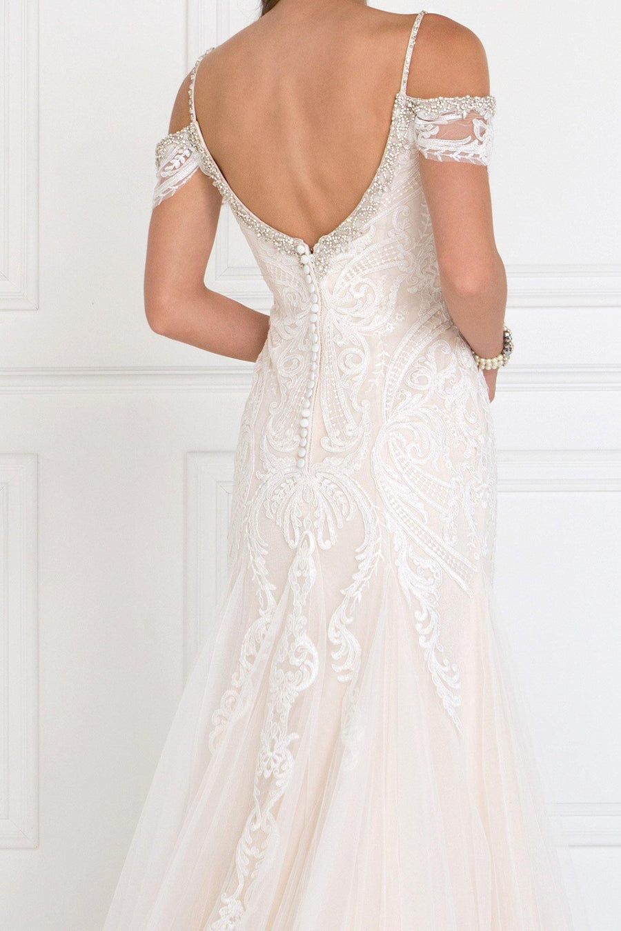 Long Wedding Dress with Lace Applique - The Dress Outlet Elizabeth K