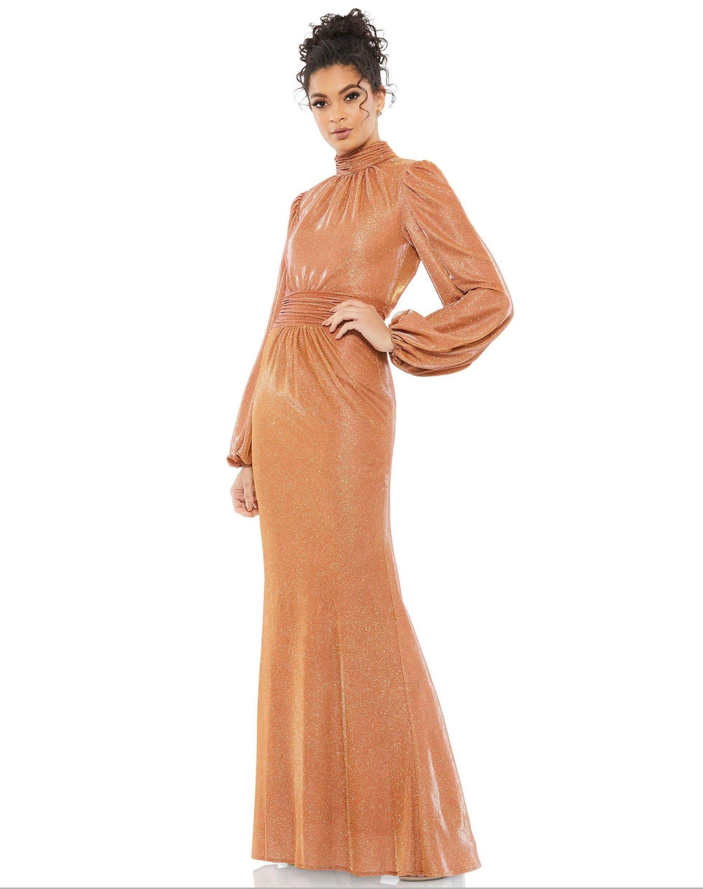 Mac Duggal Long Bishop Sleeve Formal Dress Rust