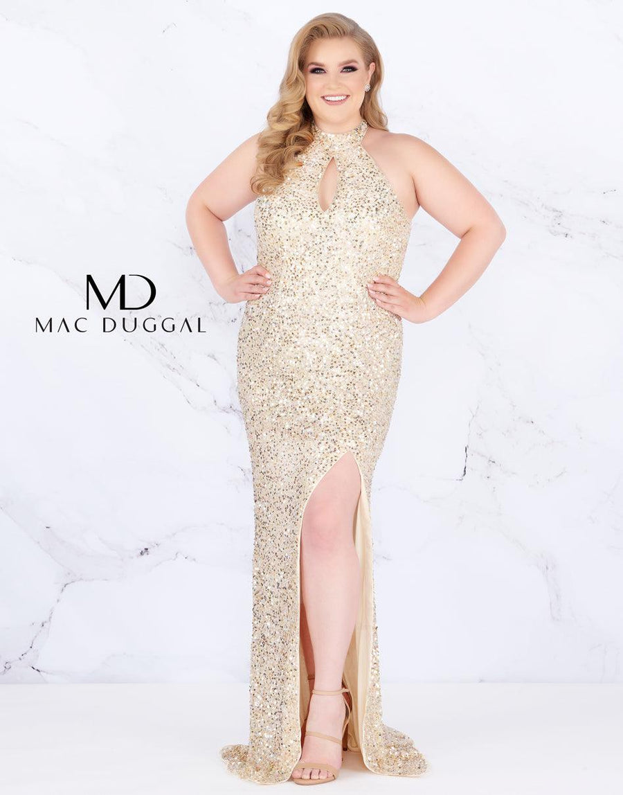 Mac Duggal Long Halter Neck Keyhole Plus Size Prom Dress - The Dress Outlet Mac Duggal