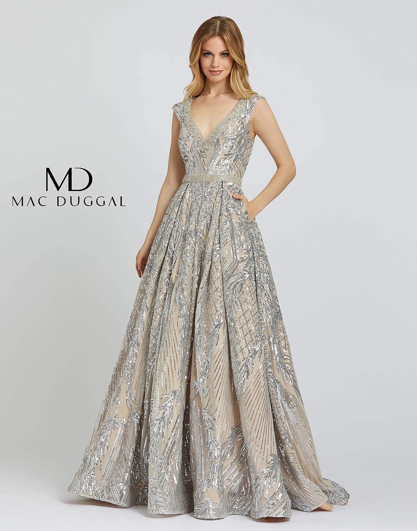 Mac Duggal Long Prom Dress Formal Beaded Ball Gown - The Dress Outlet Mac Duggal