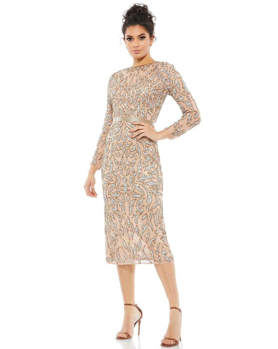 Mac Duggal Long Sleeve Beaded Cocktail Dress - The Dress Outlet