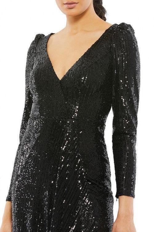 Mac Duggal Prom Long Sleeve High Low Dress Black