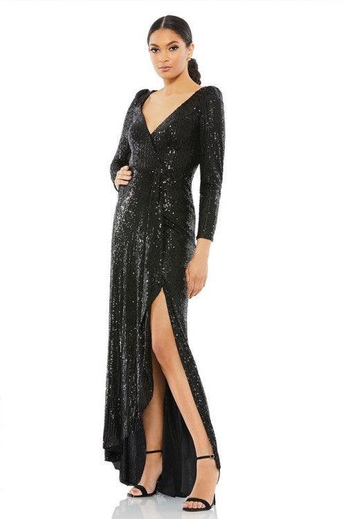 Mac Duggal Prom Long Sleeve High Low Dress Black