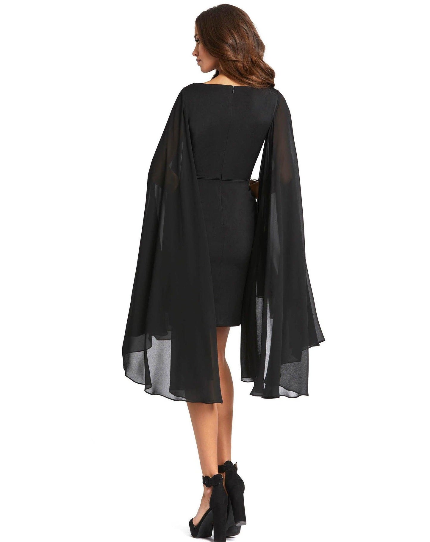 Mac Duggal Short Cocktail Cape Sleeve Dress 55358 - The Dress Outlet