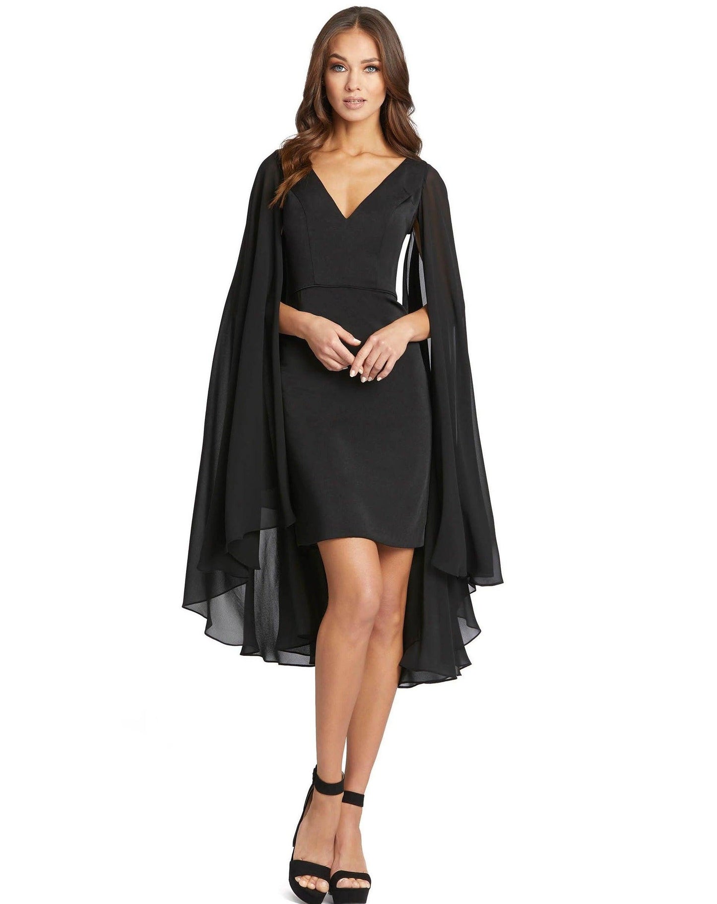 Mac Duggal Short Cocktail Cape Sleeve Dress 55358 - The Dress Outlet