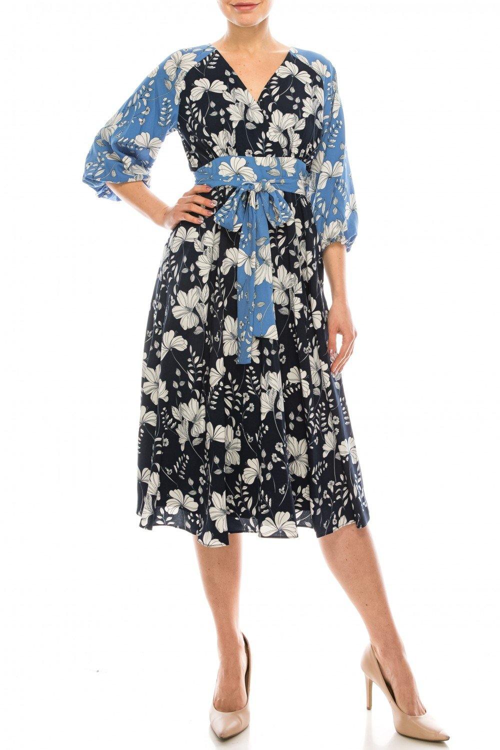 Navy White Maison Tara Dual Floral Printed A-Line Midi Dress for $109. ...