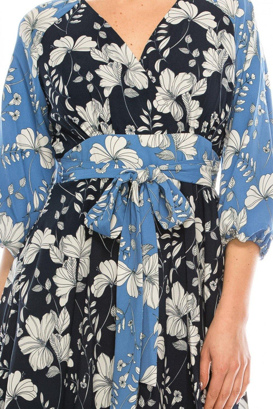 Maison Tara Dual Floral Printed A-Line Midi Dress - The Dress Outlet