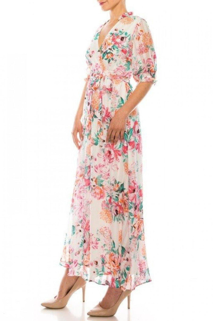 Maison Tara Floral Print Maxi Dress - The Dress Outlet