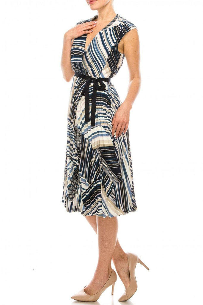 Blue Lavender Maison Tara Striped Pleated A-Line Midi Dress for $109.99 ...