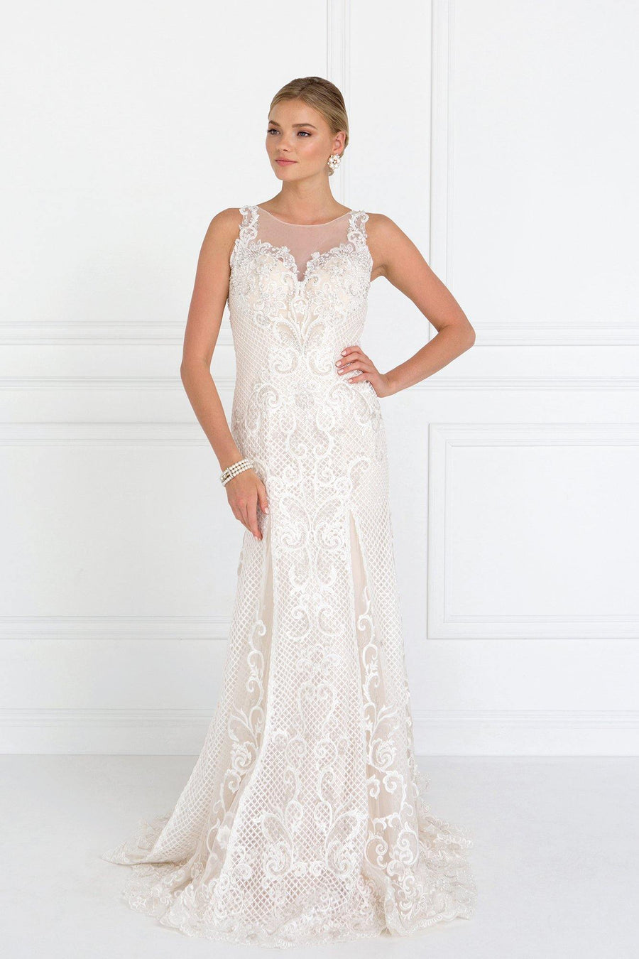 Mermaid Long Wedding Dress with Sheer Back - The Dress Outlet Elizabeth K