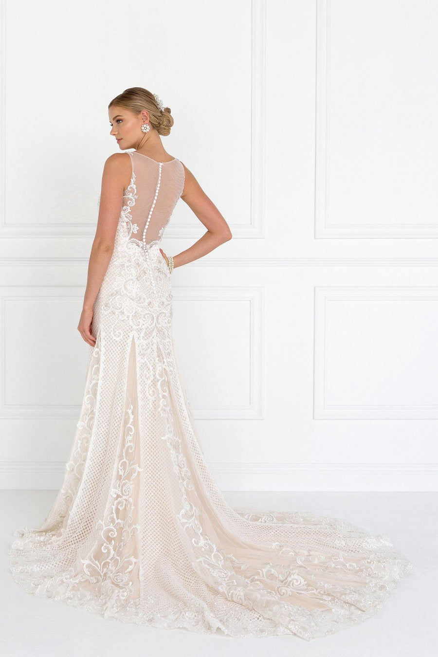 Mermaid Long Wedding Dress with Sheer Back - The Dress Outlet Elizabeth K