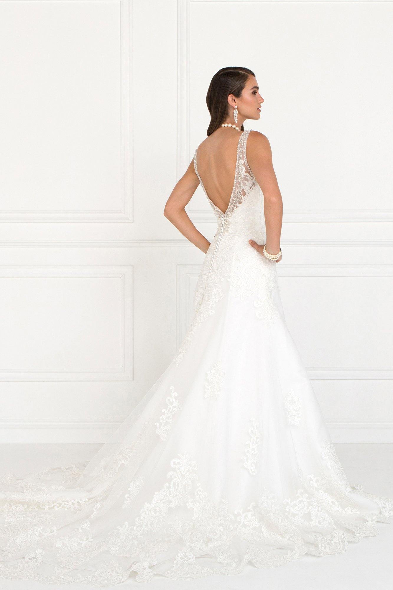 Mesh A-Line Long Dress Wedding Gown with Jewels - The Dress Outlet Elizabeth K